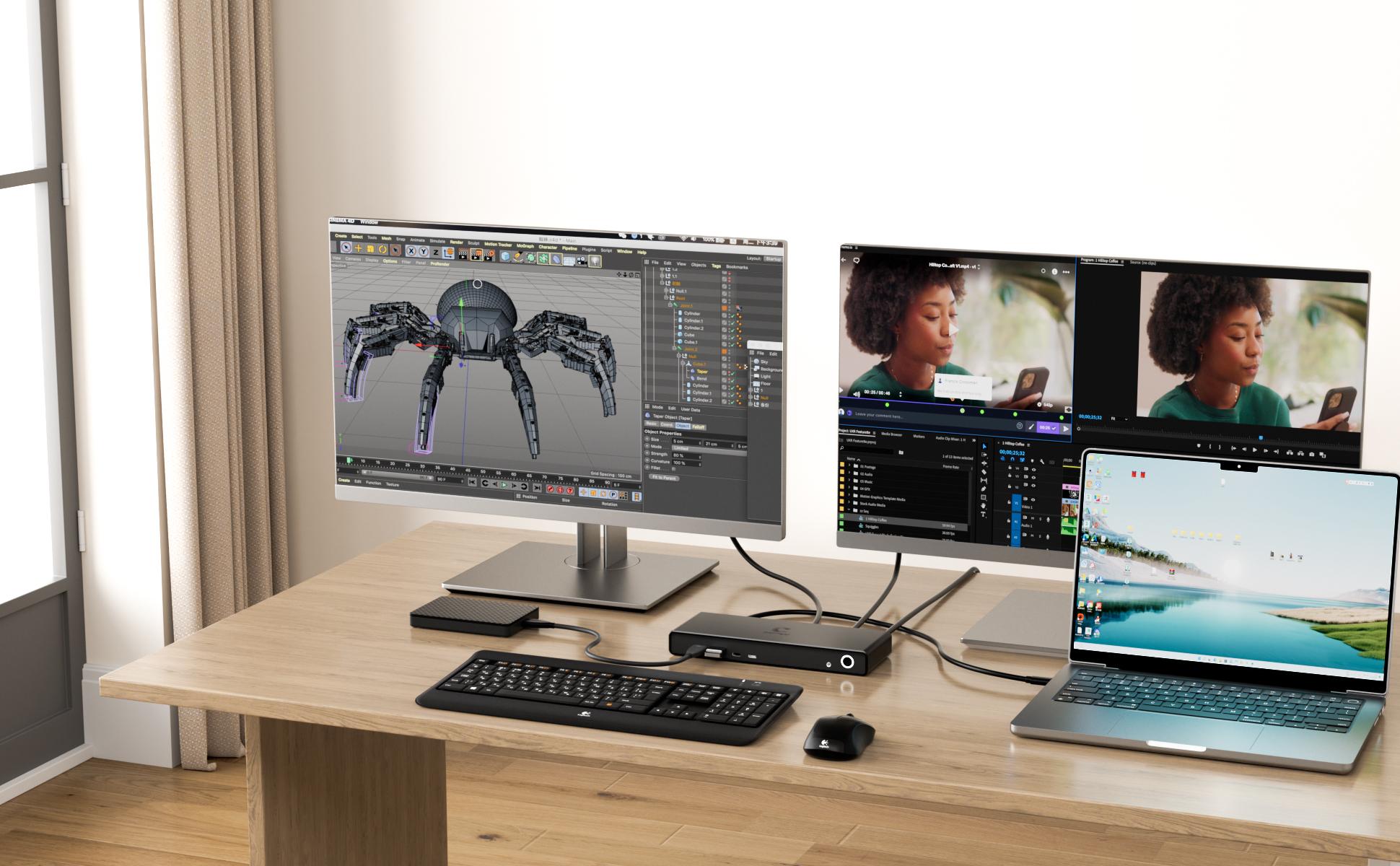 Image of Monitor, Keyboard and Docking Station on a Timber Table